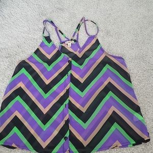 Purple multicolor sheer button down shirt